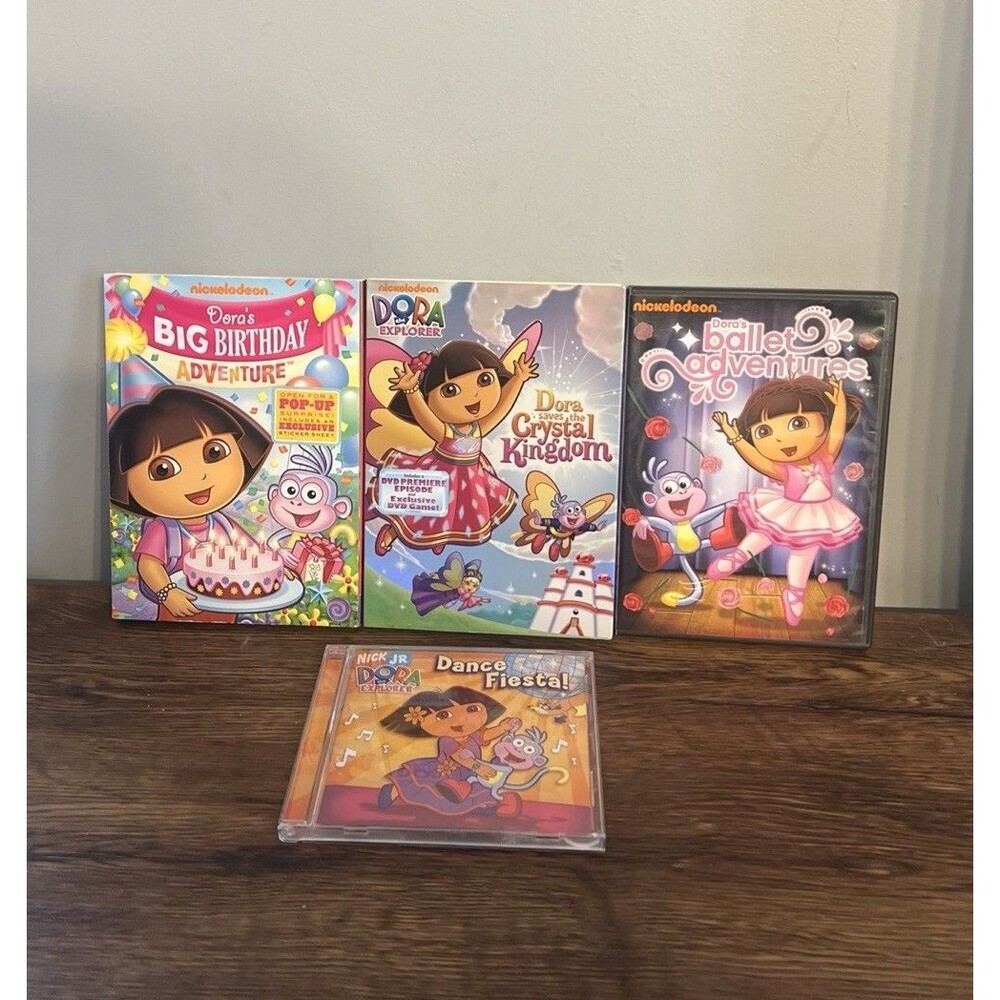 Dora the Explorer DVDs & CD Lot Crystal Kingdom, Big Birthday, Ballet Adventure
